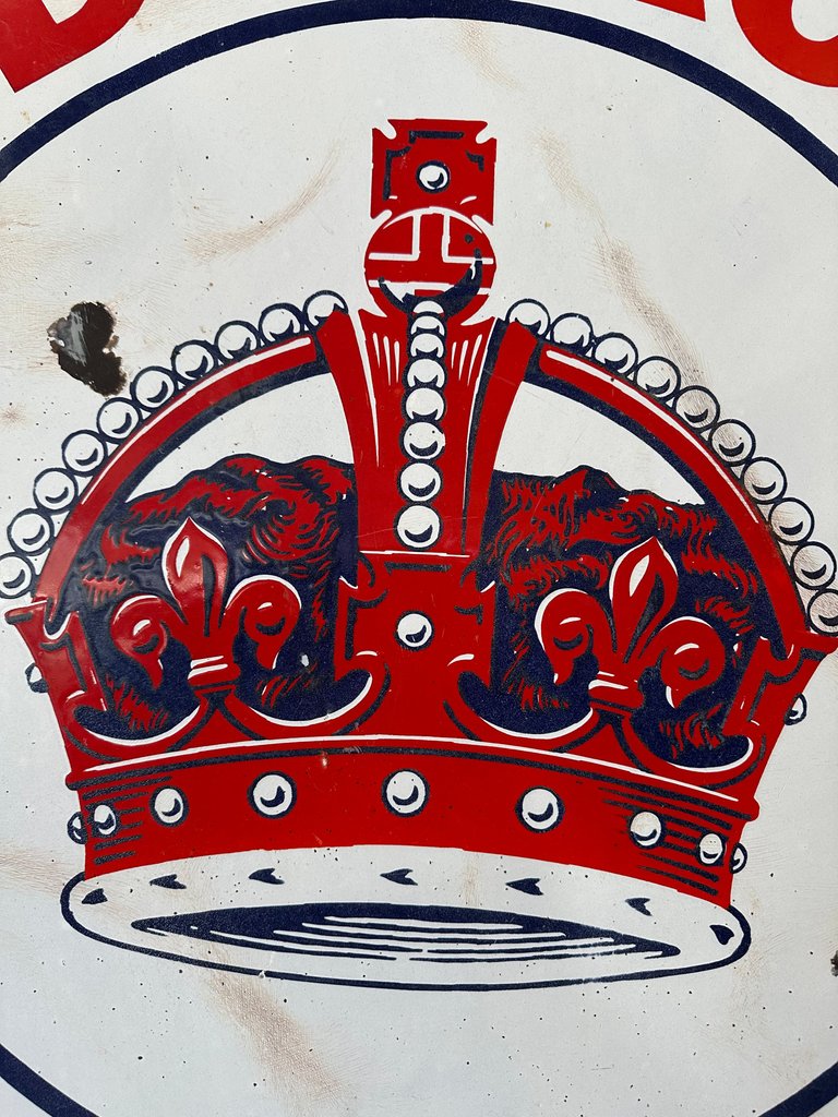Vintage Red Crown Gasoline Porcelain Enamel Sign - 42" Round