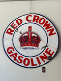 Vintage Red Crown Gasoline Porcelain Enamel Sign - 42" Round