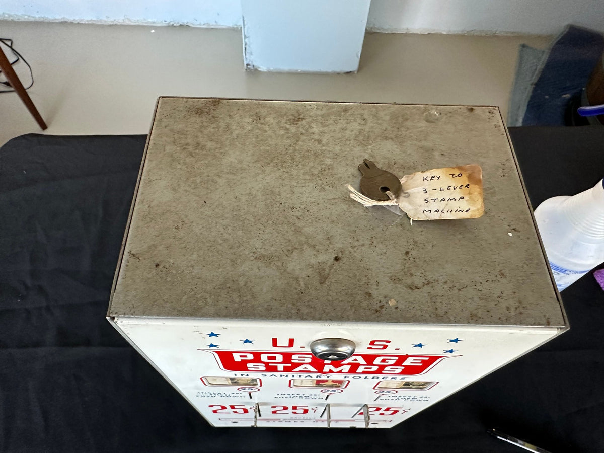 Vintage 3-Lever 25¢ Wall Mount Postage Machine with Keys