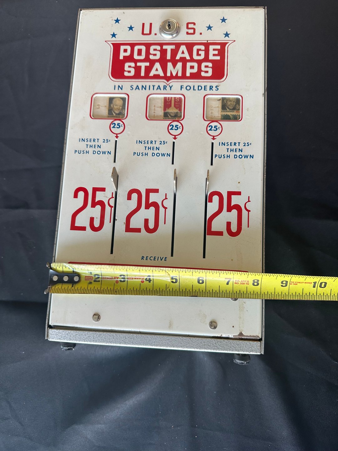 Vintage 3-Lever 25¢ Wall Mount Postage Machine with Keys